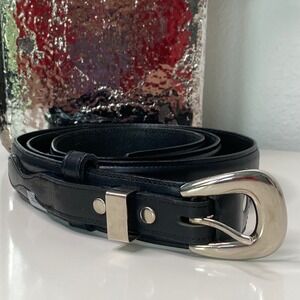 Nadim Leather Belt Western‎ Style Silver Buckle Black Size 42 Women's